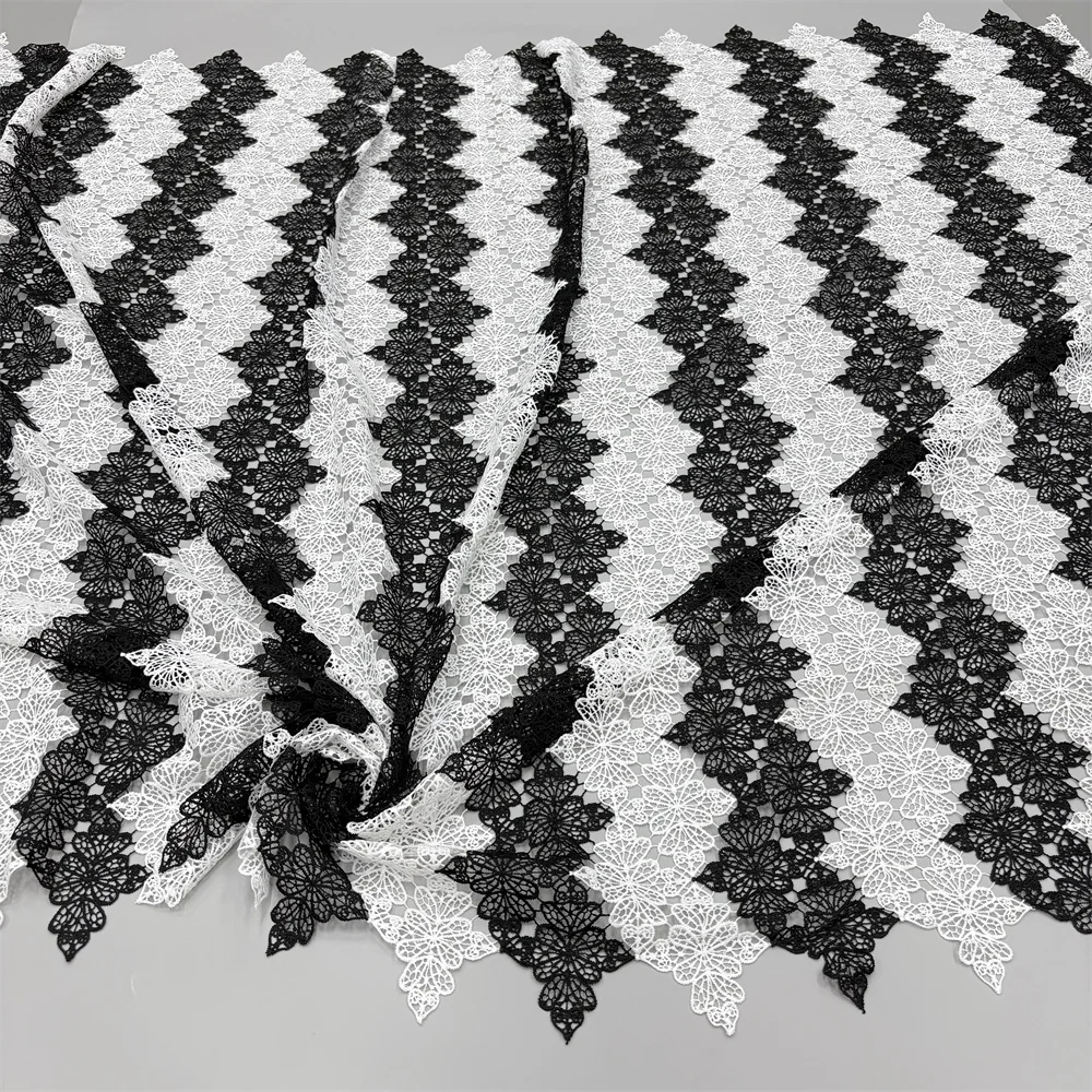 Neuer Stil Nigerianische 2026 Hochwertige Spitze Wasserlösliche Bestickte Modische Weiße/Schwarze Weiche Spitzenstoffe 5 Yards – Detail 8