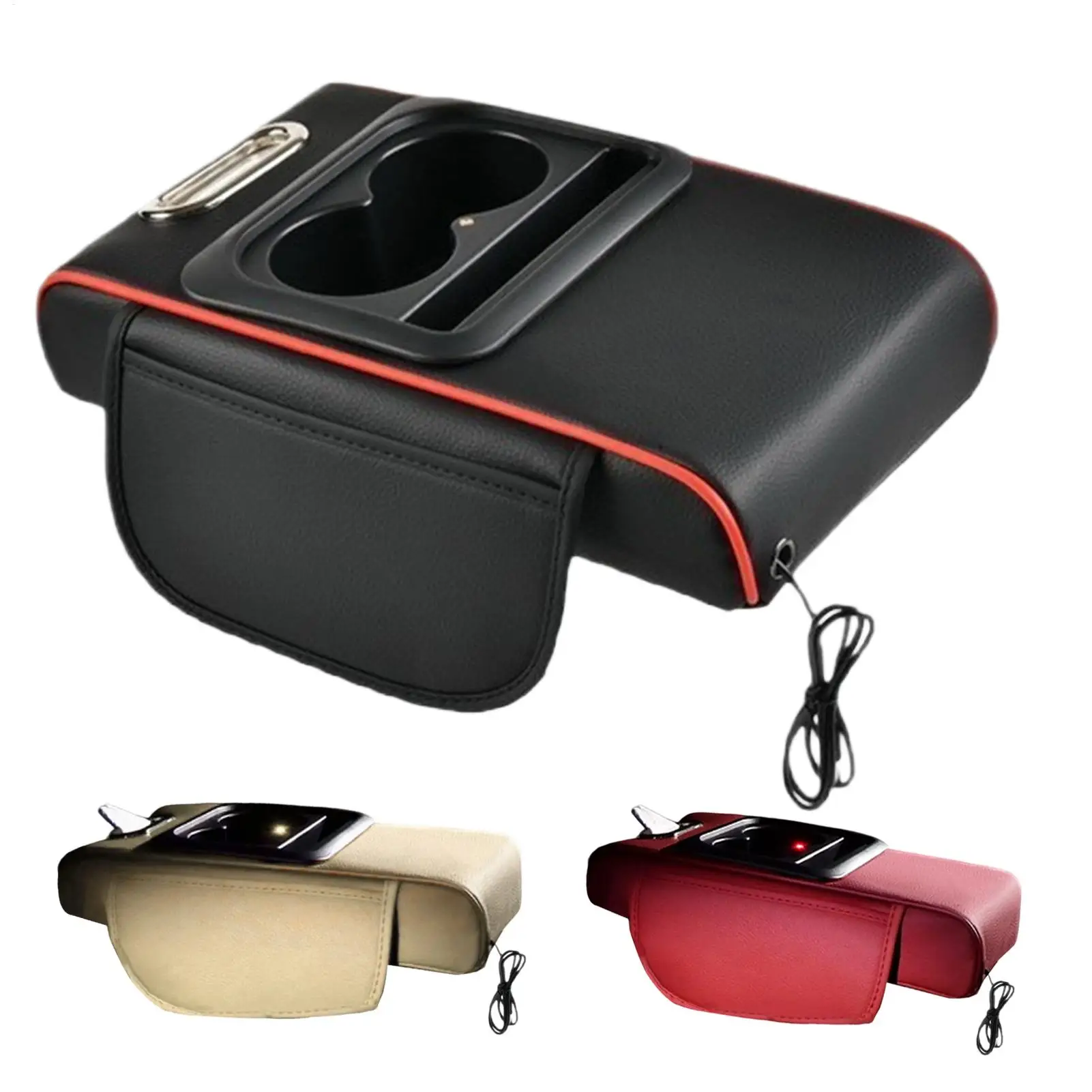 Car Console Organizer Leather Phone Slot Tissue Holder Center Console Cover Storage Box for Truck RV Sedan Automotive Vehicle