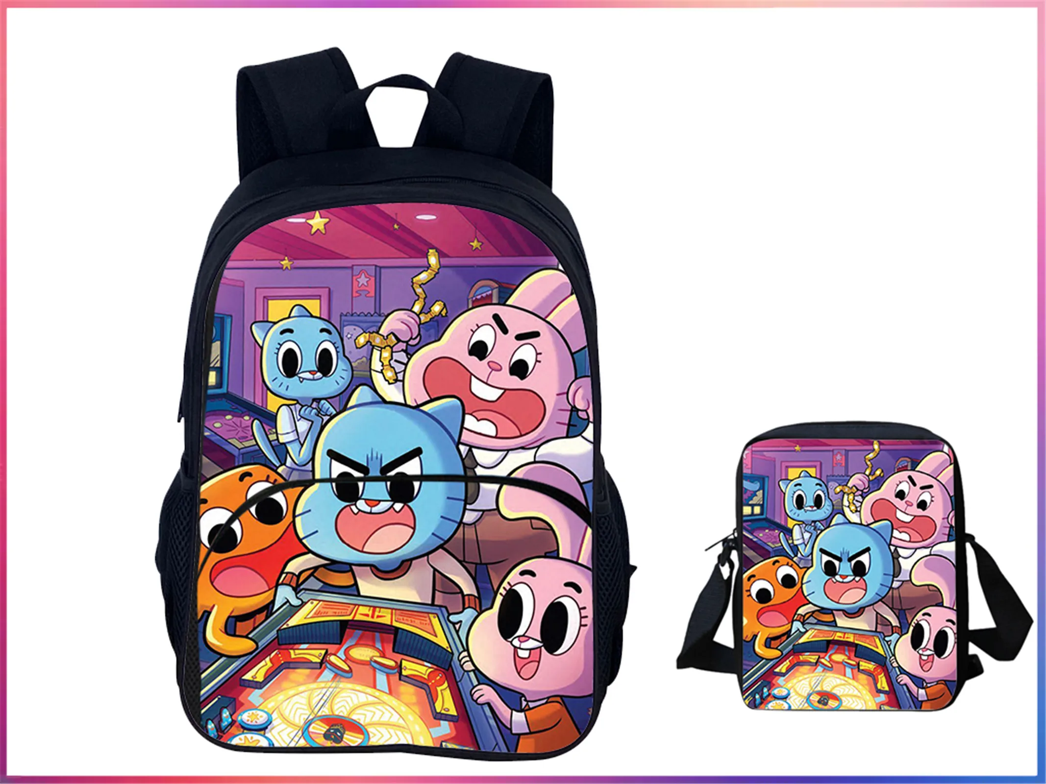 

HOT The Amazing World of Gumball Lightweight Boy Daypack 2 in 1 Set-Multifunction Backpack and Canvas Side Bag for Student