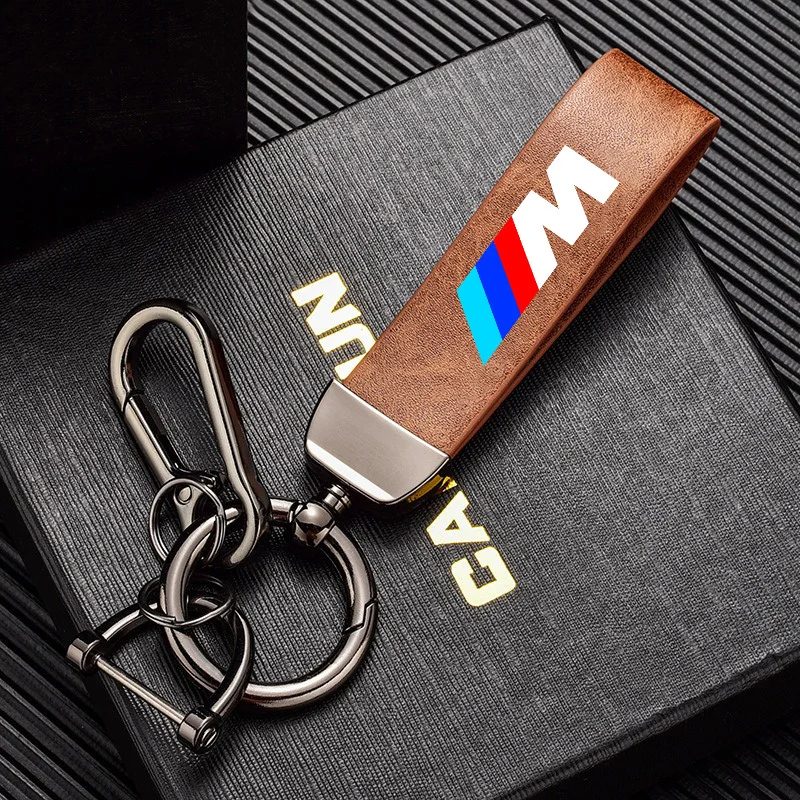 Vintage Leather Car Keychain Horseshoe Buckle Jewelry KeyRing For BMW E46 E90 E60 F30 E39 E36 E87 E92 E91 E10 F20 X5 Performance