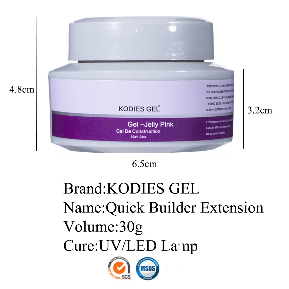 KODIES GEL 30g Builder Extension Nail Gel for Clear White Pink Construction UV Hard Gellak Camouflage Acrylic Manicure Sculptin