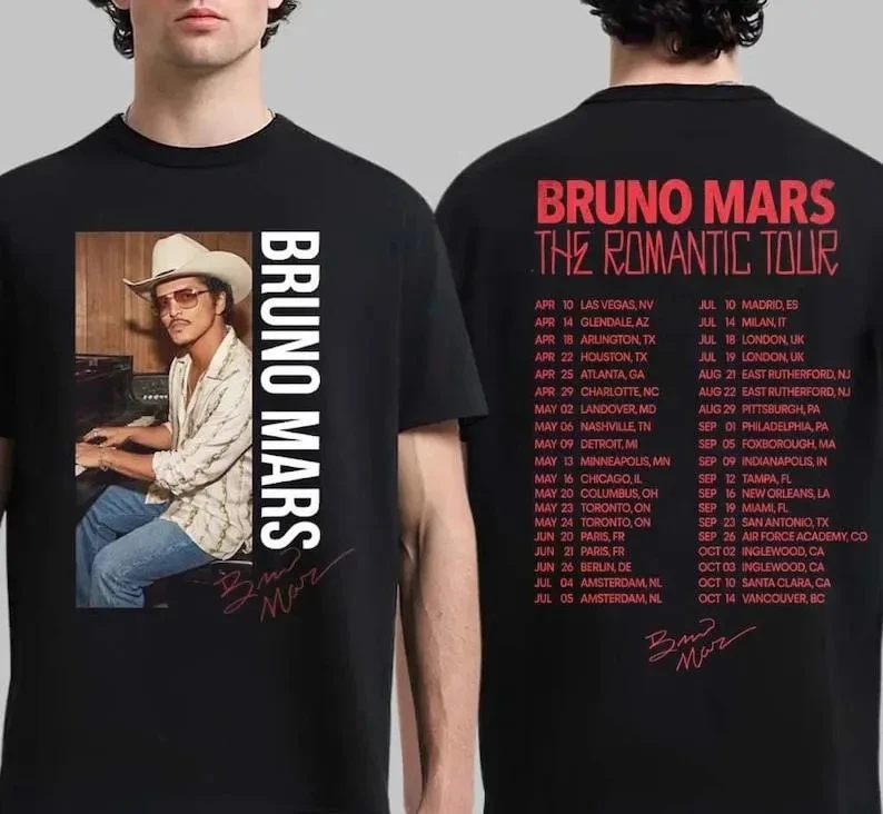 Camiseta de la gira romántica de Bruno Mars 2026, regalo para fans, cómoda, transpirable, de alta calidad, estilo Y2K