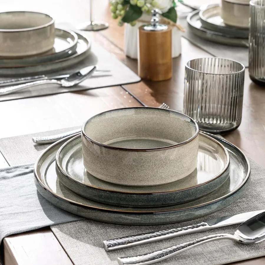 أطقم أواني طعام من السيراميك مكونة من 6 18 قطعة من أطباق وأطباق من الخزف الحجري مع تصميم قابل للتكديس للطعام اليومي #6