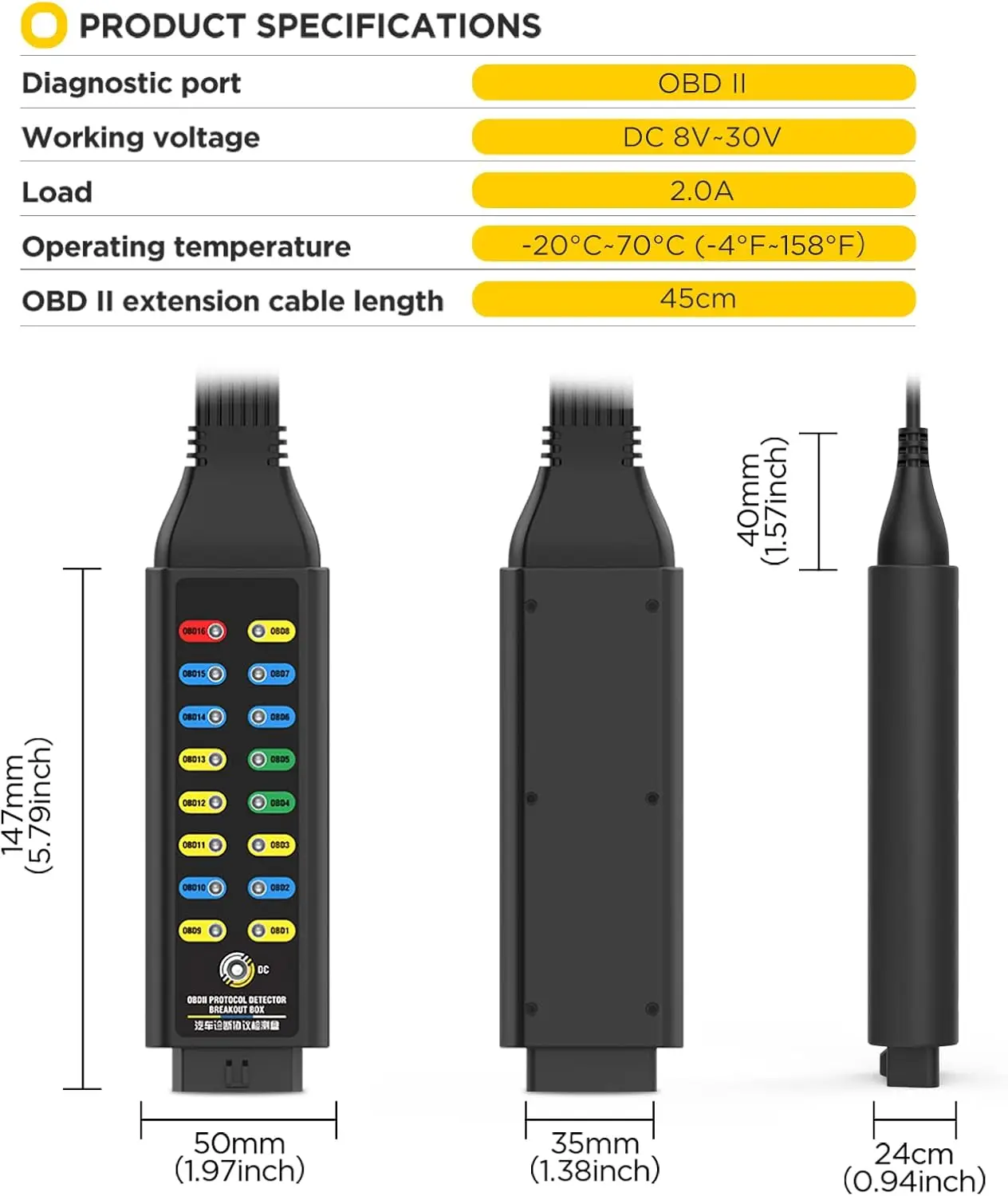 Strumento diagnostico automobilistico DC8V-30V a 16 pin con scatola di sblocco del rilevatore di protocollo OBDII