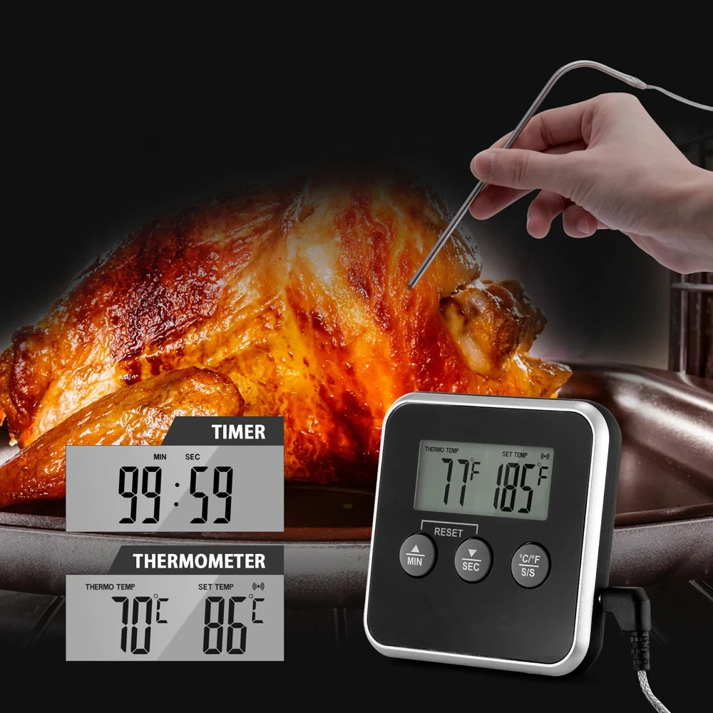 Digital Meat Thermometer Probe LCD Kitchen Cooking Food BBQ Grill Timer Temperature Meter with Magnet
