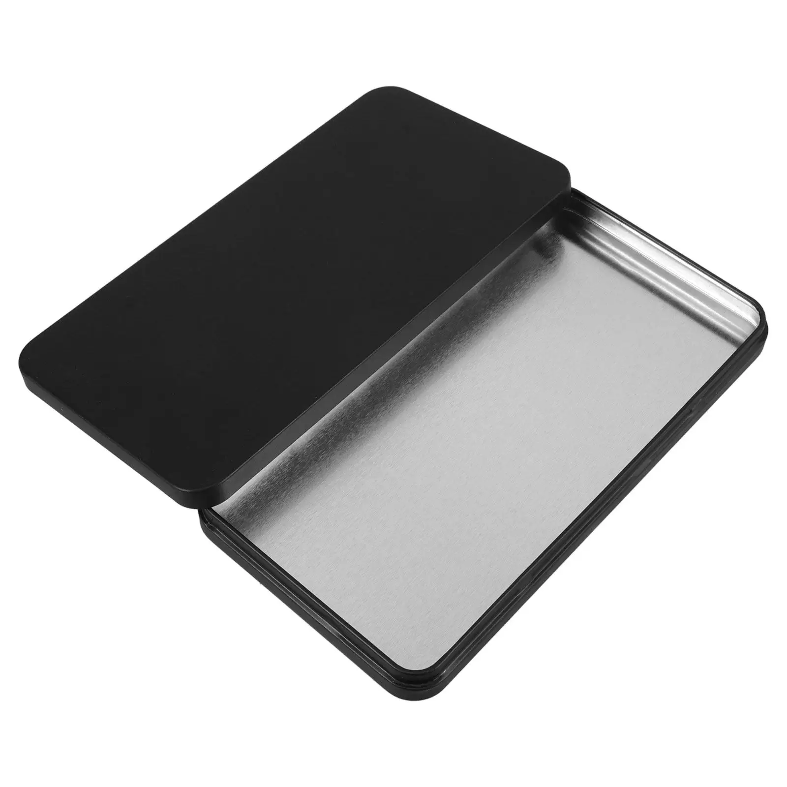 Stylish Black Metal Rectangular Tin Box Portable Money Organizer for Bills Coins Cash Phone Small Items Currency Holder Mini