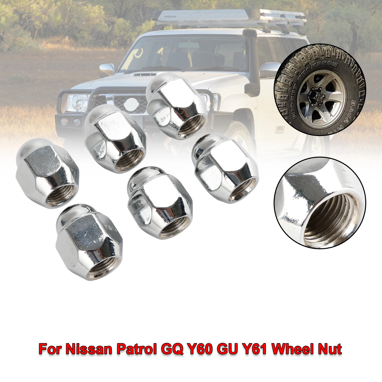 Areyourshop 6PCS Chrome Wheel Nut Fit Nissan Patrol GQ Y60 GU Y61 Fit Ford Maverick