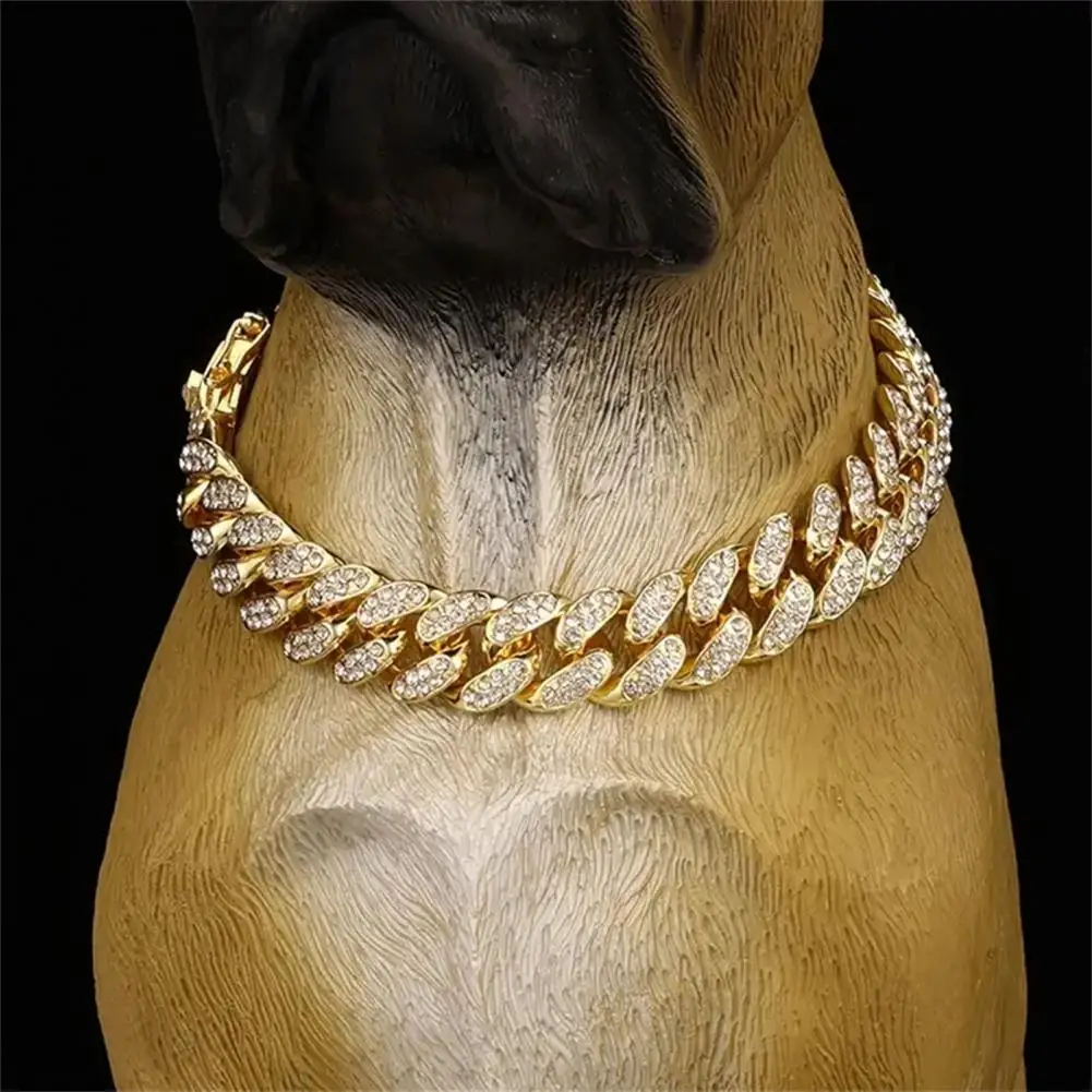 Dog Collar Sparkling Rhinestone Chain Collar for Small Medium Dogs Metal Cat Necklace with Gold Link Pet Jewelry Accessories