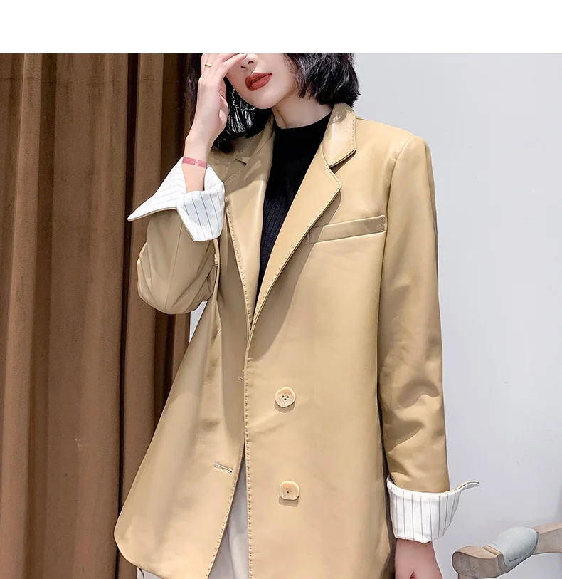 

2023 Women's Leather Jacket 100% Genuine Leather Sheepskin Coat Korean Trench Real Leather Jacket Women Blazer Mujeres Abrigos 5