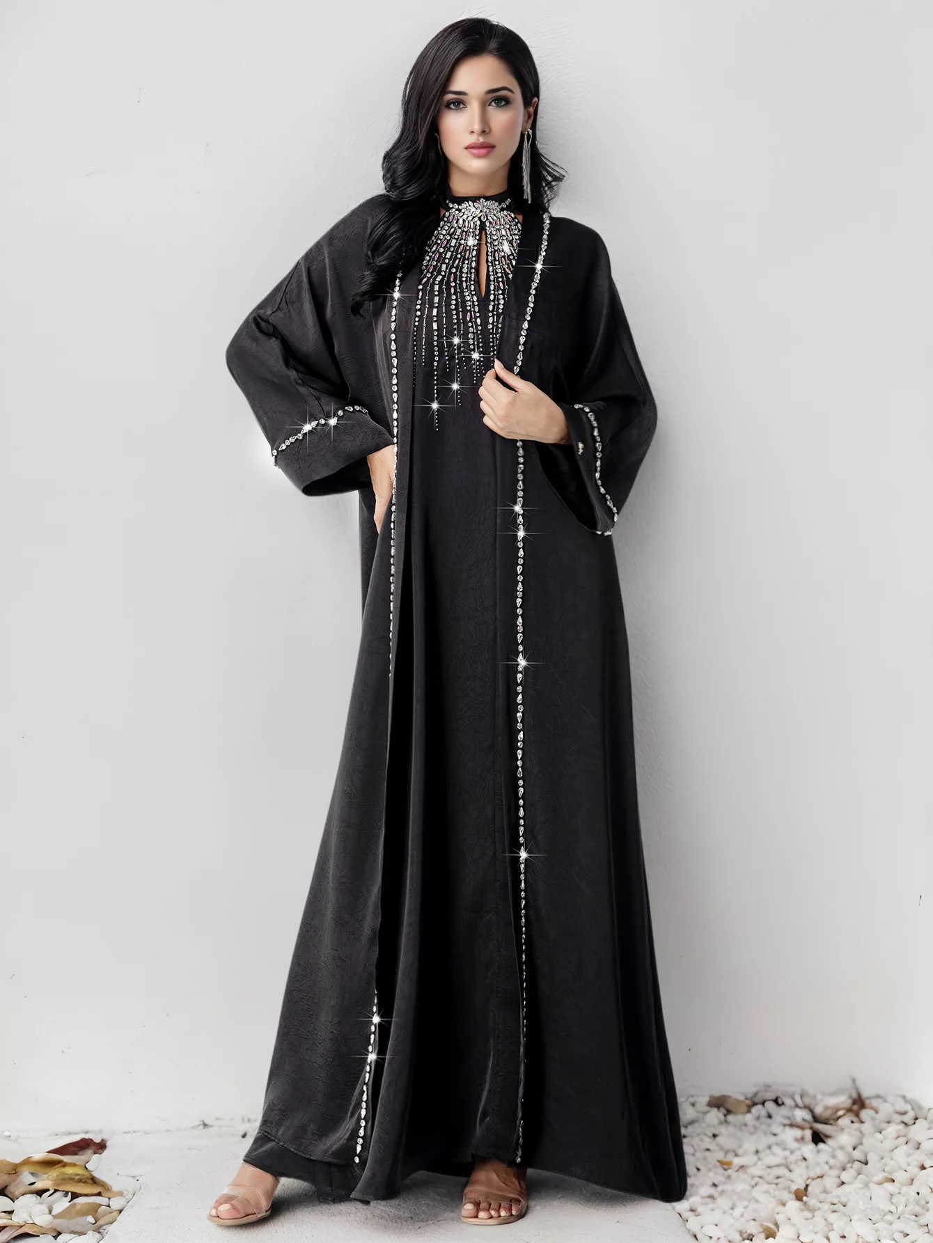 

Eid Morocco Kaftan Kimono Jalabiya 2PCS Ramadan Muslim Women Maxi Dress Dubai Abaya Turkey Kebaya Caftan Femme Robe Matching Set