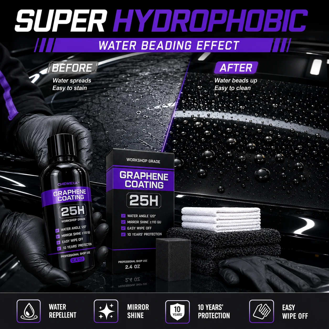 Graphene Ceramic Coating with Self Healing & UV Resistance for Professional Car Detailing, Long-Lasting Paint Protection