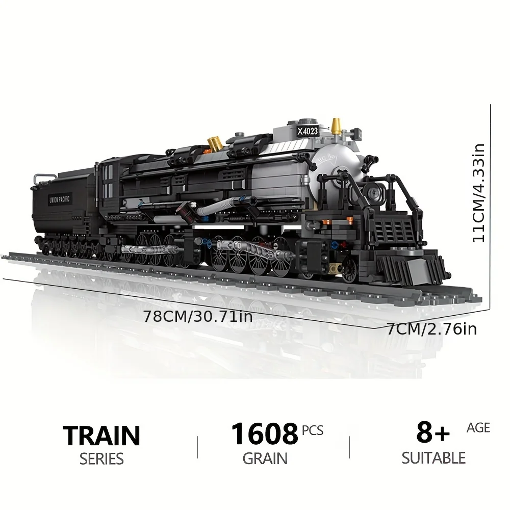 Building blocks Urban transportation series BIGBOY Steam train model assembled toys 1608pcs