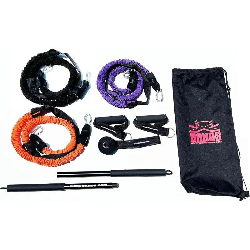 The X Bands Barra de ejercicio extra fuerte Equipo de fitness Barras de acero de 3 piezas con bandas de resistencia largas para LAT Pull Down, Curls