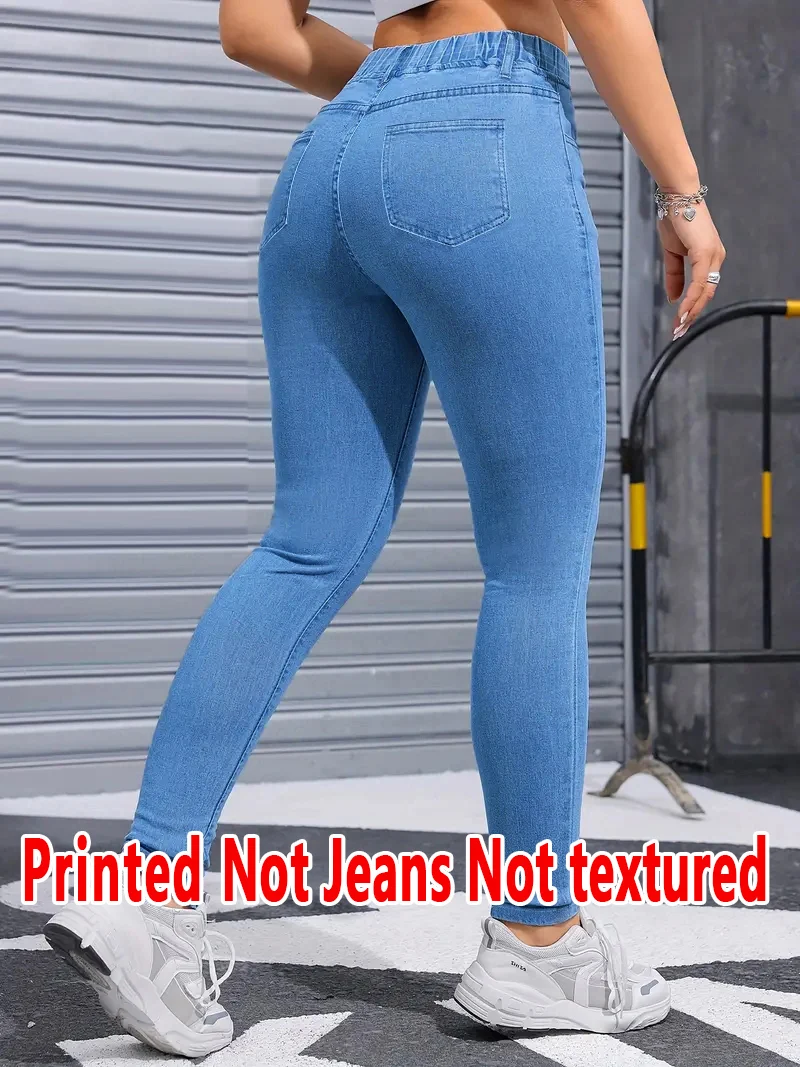 1139  Ladies Printed Tight Pants Non- Denim Fabric Cowgirl Hole Print Base Pants Wearable All Seasons