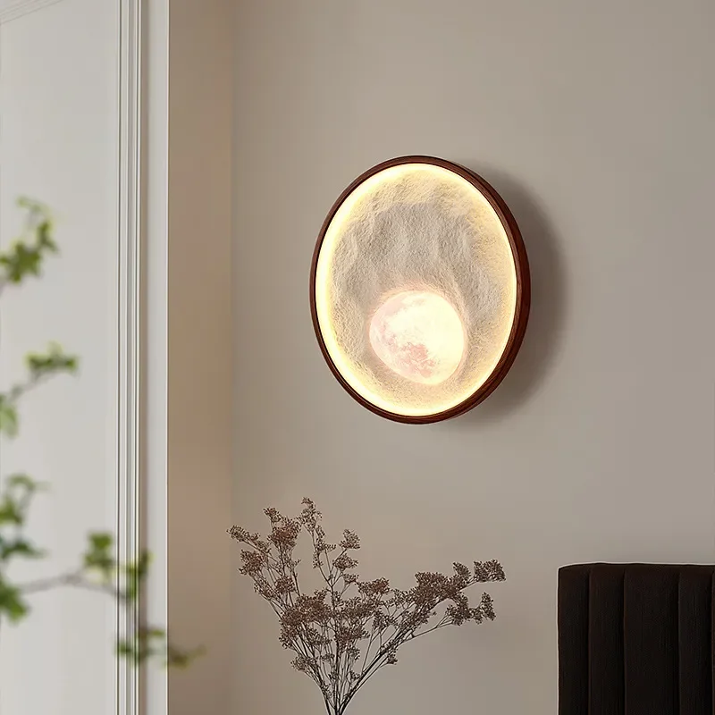 Vintage Sandstone Moon Wall Lamp Creative Mountain Design Bedside Light for Bedroom Living Room Aisle Decorative Background