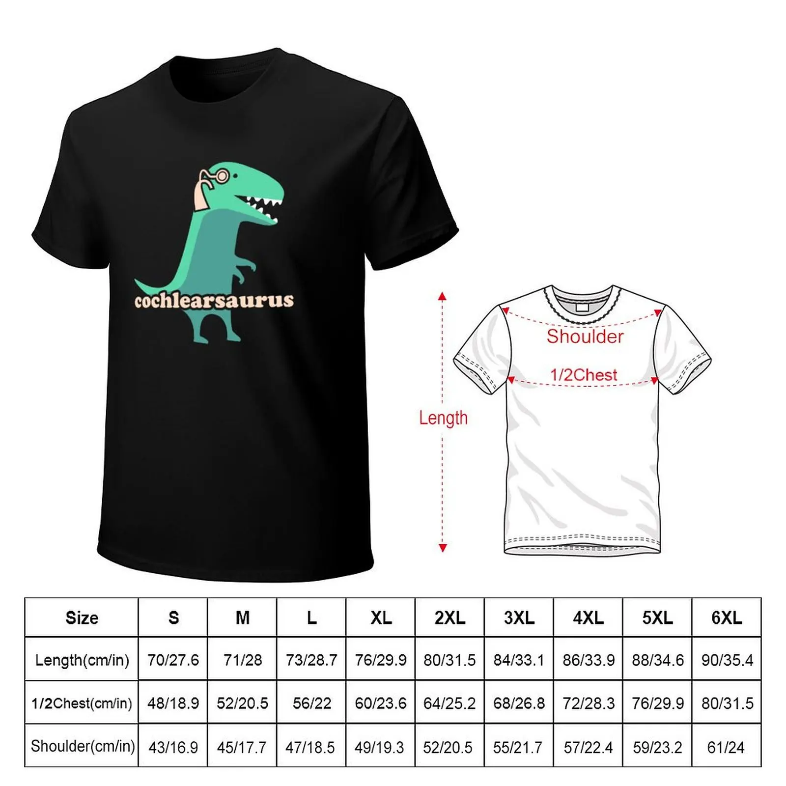 Dinosaur Cochlear Implant / Hearing Loss T-Shirt Big and Tall Basic Tee Shirt