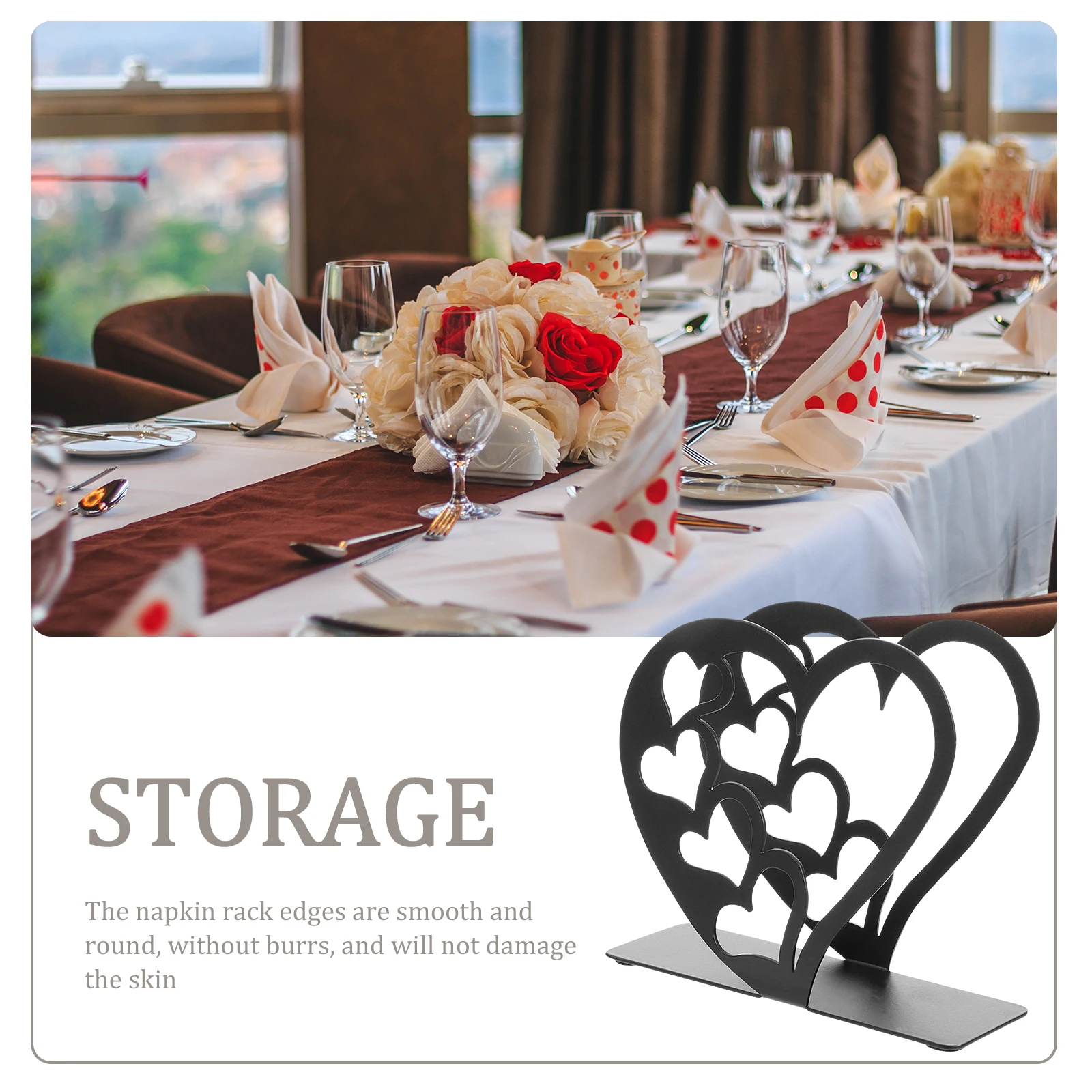 

Heart Shaped Napkin Holder 12x4x10 2cm Black Practical for Kitchen Bar Home Decor Bathroom Tissue Stand Metal Material Gift