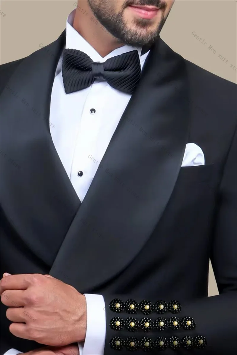 ชุดสูทผู้ชายคริสตัลหรูหรา 2 ชิ้น เสื้อสูท+กางเกงขายาว กระดุมสองแถว ชุดทักซิโด้สำหรับงานแต่งงาน ชุดสูทสำหรับงานทางการ แจ็คเก็ตสำหรับงานพรอม สามารถสั่งตัดได้