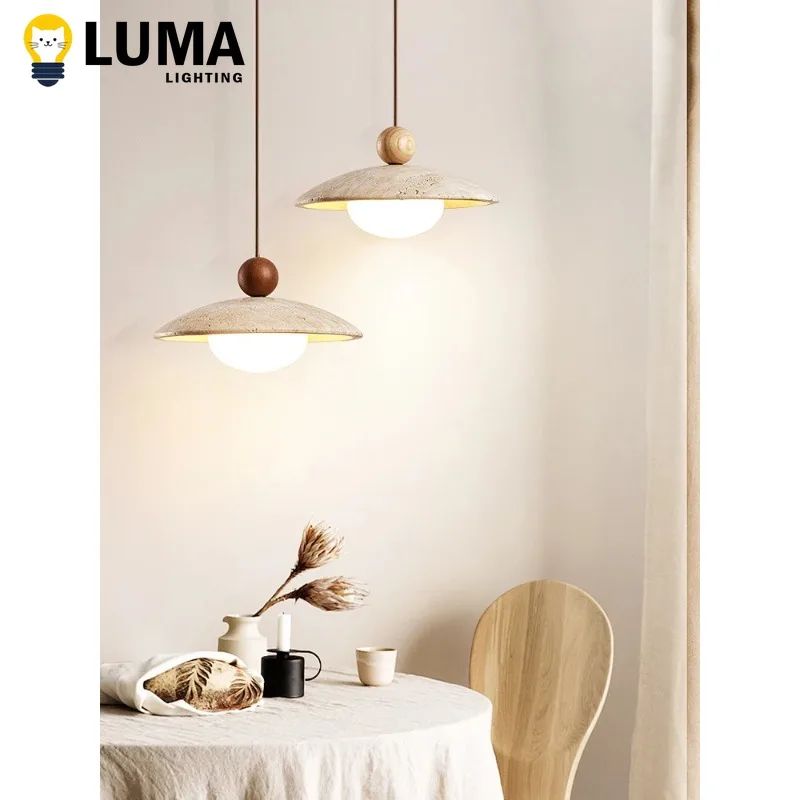 

Wabi Sabi Cave Stone Pendant Light, Yellow Travertine Hanging Lamp for Kitchen Island Restaurant Bedroom Fixture Home Decor