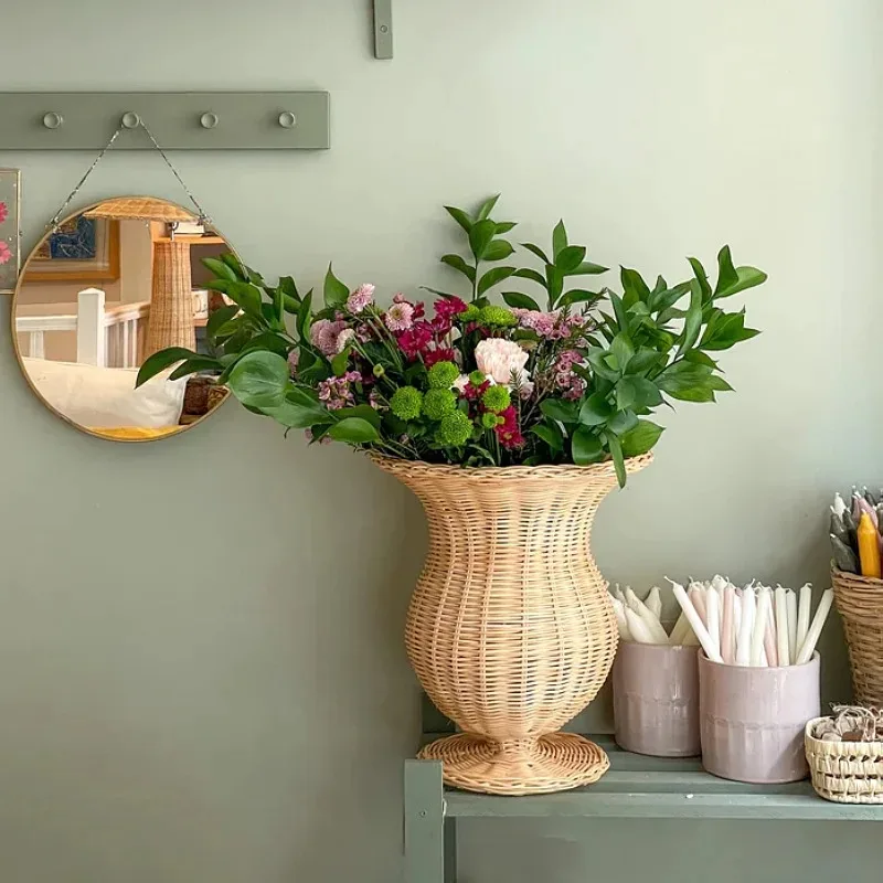 Creative Boho Handmade Rattan Woven Vase Floral Arrangement Minimalist HighEnd Luxury Living Room Decor Ornament Home Decoration