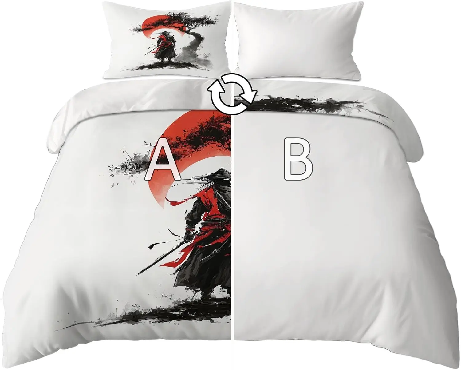 White Reversible Duvet Covers Cot Bed With 1 Pillowcase Anime Style Japanese Samurai Quilt Cover 5