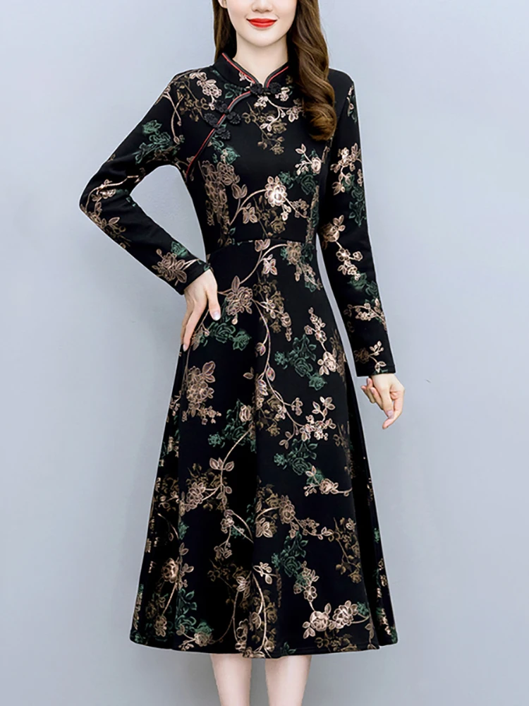 Robe longue en velours noir vintage pour femmes, vêtements de Rhélégants, manches longues, optique, chaud, luxe, soirée de fête, éducatif, automne, hiver, 2024