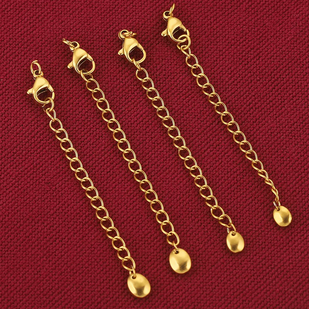 10pcs Stainless Steel Extension Extended Beans Tail Chains with Lobster Clasps for Bracelet Necklace DIY Jewelry Making Supplies