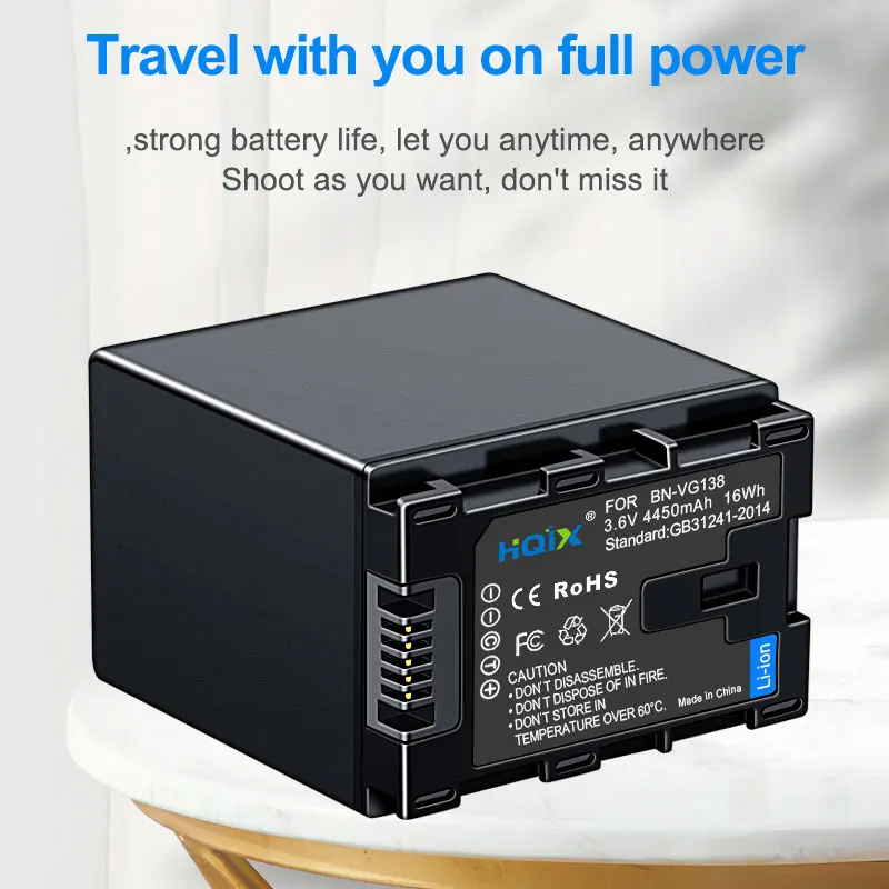 HQIX for JVC GZ-HD500 HM960 HD550 MS110 MS230 MG750 HM545 HM970 EX210 E265 HD660 GX8 MG980  Camera BN-VG138 Dual Charger Battery