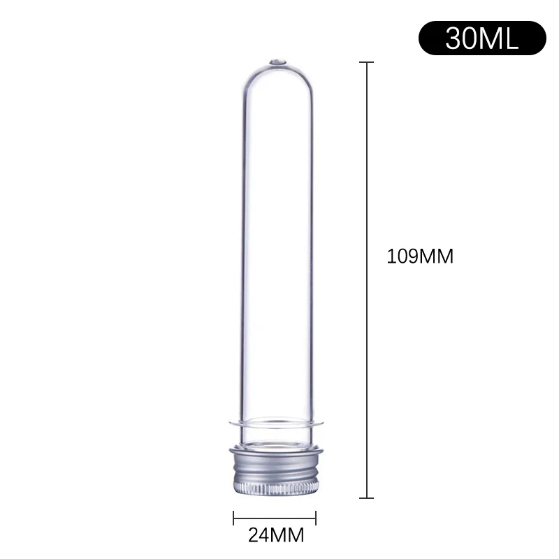 10pcs Lab 30ml PET Test Tube Bottle Screw Caps Transparent Cylindrical Plastic Refillable Bottle For Mask Candy Storage