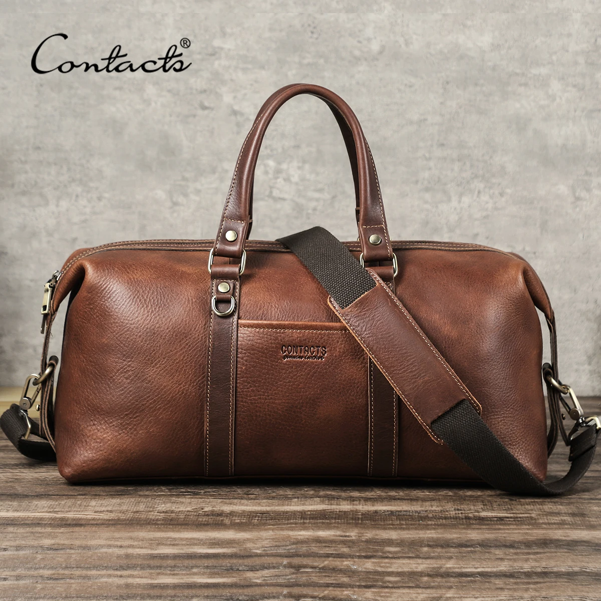 CONTACT'S Genuine Leather Tote Luggage Bags for Men Luxury Designer Sling Shoulder Bag Crossbody Bag Male Travel Organizer Bags