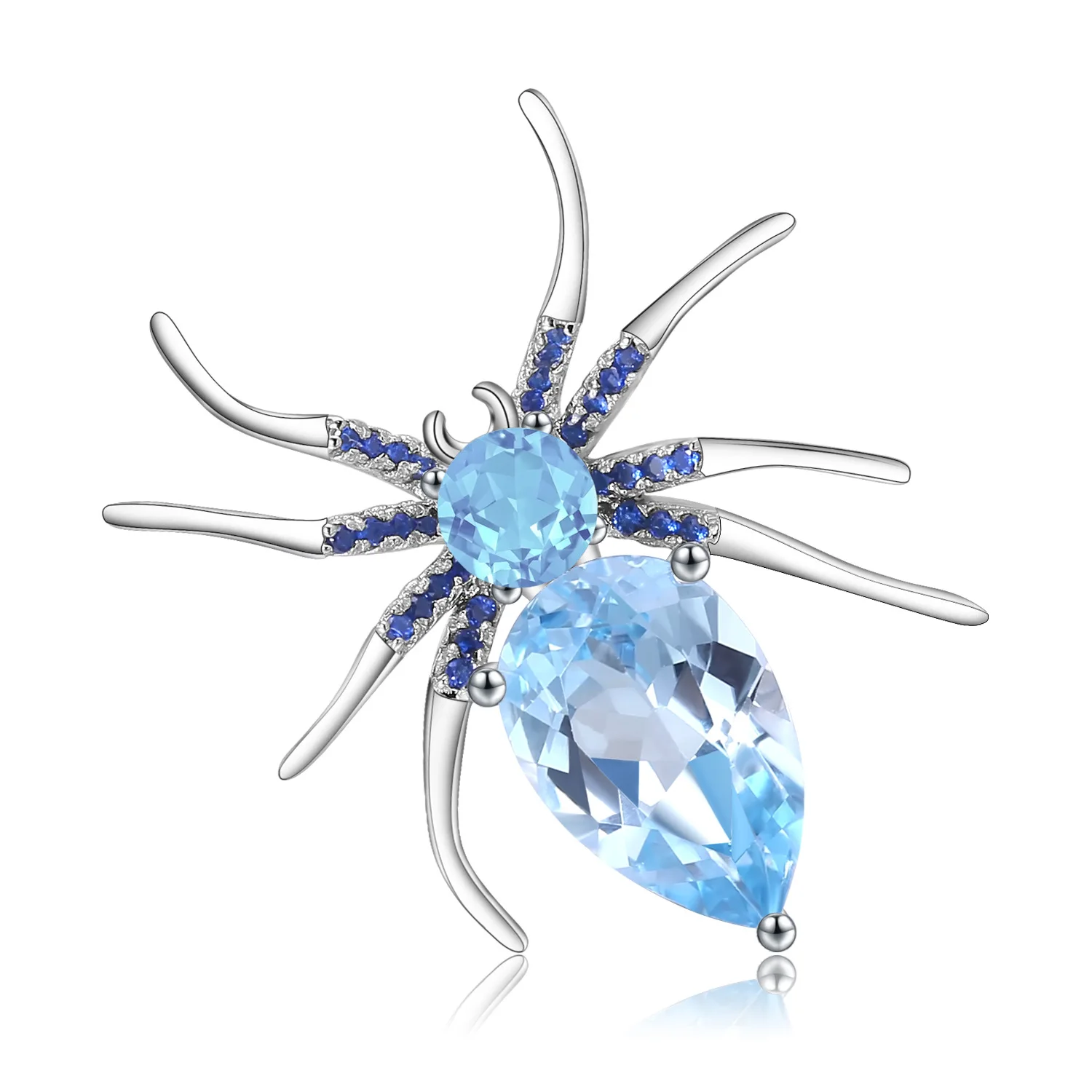 Spider Design Brooch S925 Sterling Silver Natural Topaz Insect Theme Fine Jewelry Halloween Christmas Anniversary Unique Gift