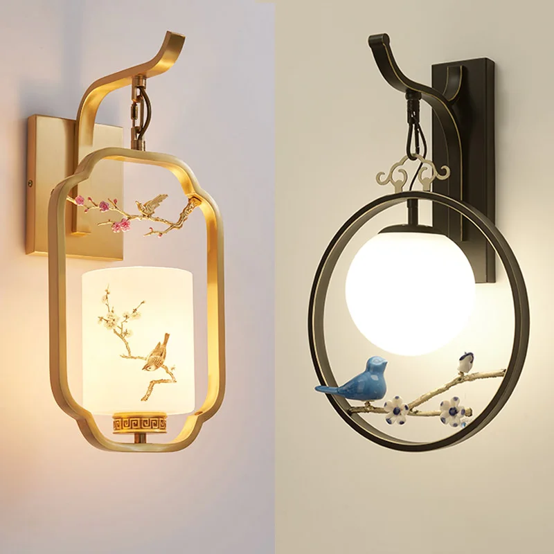 New Chinese Style Wall Lamps Originality Art Bird Design LED Wall Light Bedroom Bedside Table Study Restaurant Home Decor Lamps