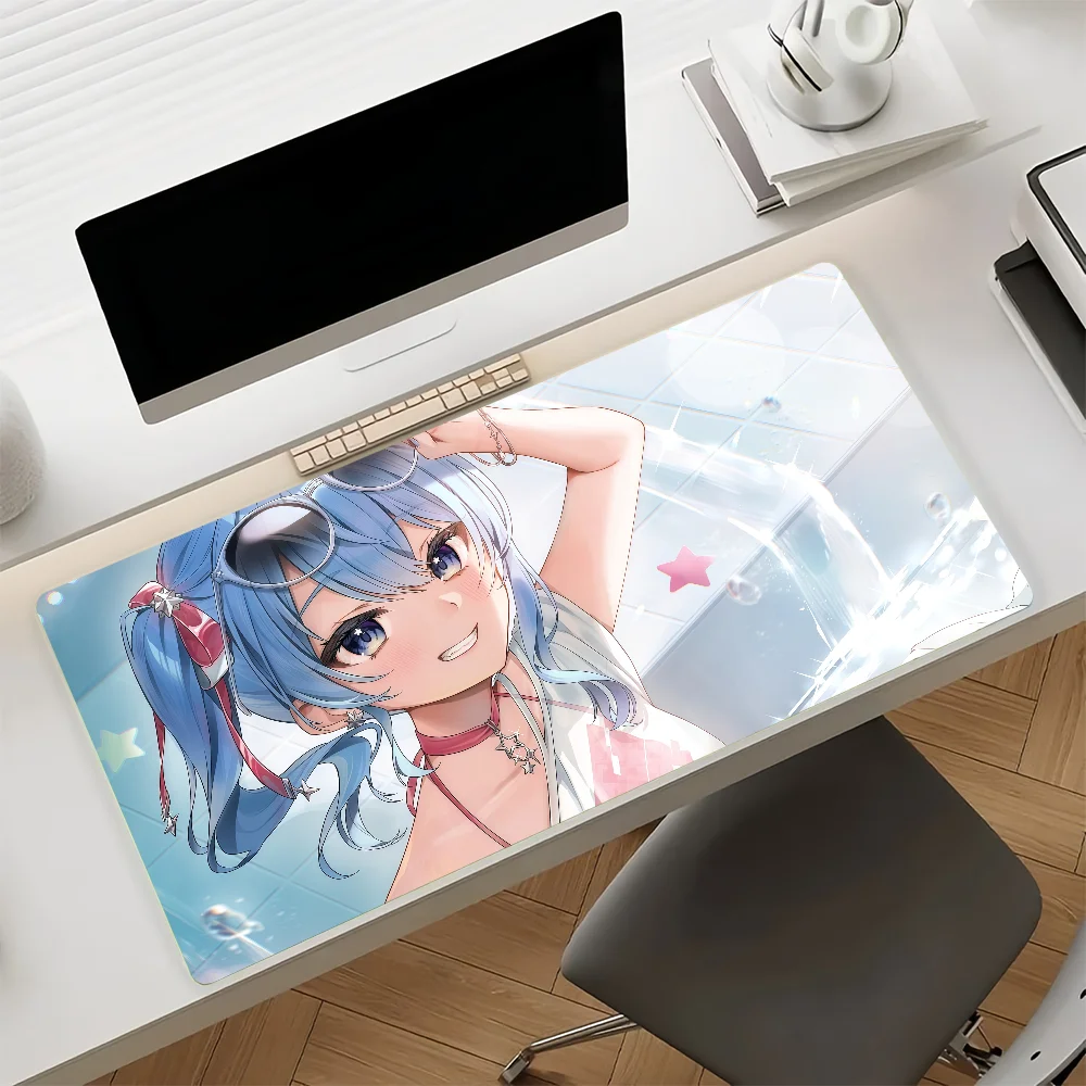 Virtual Singer H-Hoshimachi S-Suisei Mouse Pad Anti Slip Rubber Edge Locked Thickened Laptop Gaming Desk Mat