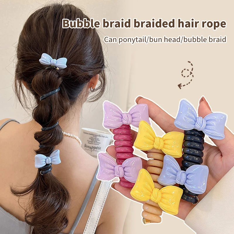 Bow Shape Telephone Line Hairpin Women High Horsetail Headrope High Elastic Durable Hair Accessories Bubble Braid Headband