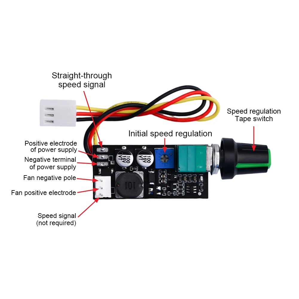 DC 5-12V Adjustable PWM Fan Speed Controller Module with Knob Switch 2/3 Wire fan Speed Governor Noise Reduction Can Shut Down