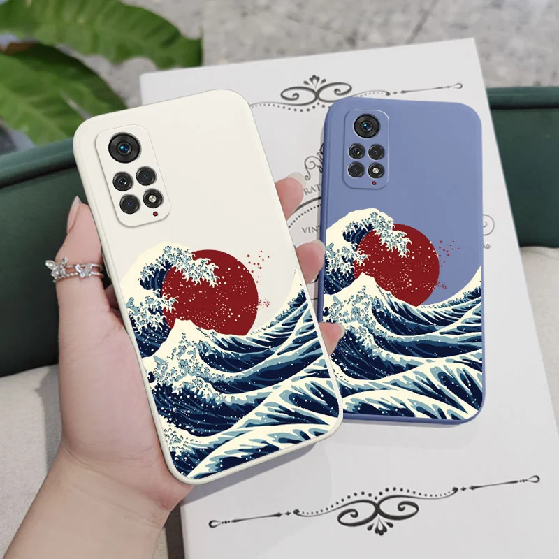 Coque de téléphone Red Sun Sea Waves pour Xiaomi, Redmi Note 13, 12, 12S, 11, 11S, 11T, 10, 10A, 10T, 10S, 9T, 9 Pro Plus, 10C, 9A, 9C, 9T, 4G, 5G