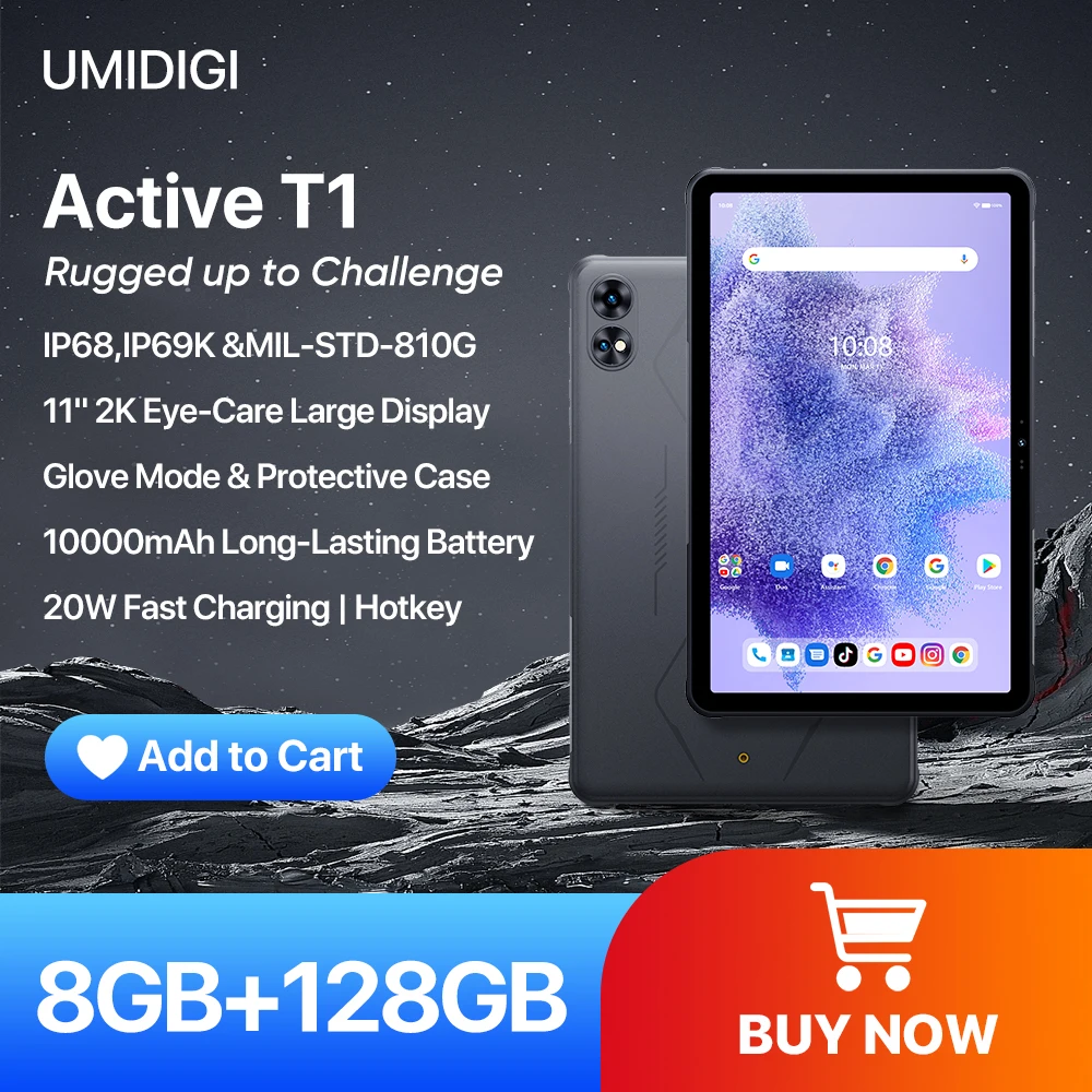 Ip68, ip69k android tablet umidigi aktiv t1 11 "2k hd android 13 unisoc t616 8gb 128gb 10000mah mega batterie 20w robustes tablet