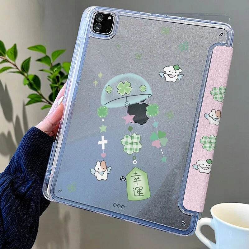 Korean Ins Wind Chime Y2K Y-Flod Pink Cover For iPad Pro 13 11th M5 M4 12.9 A16 10 8 7 9th 10th Air 11 M2 M3 Mini Tablet Case