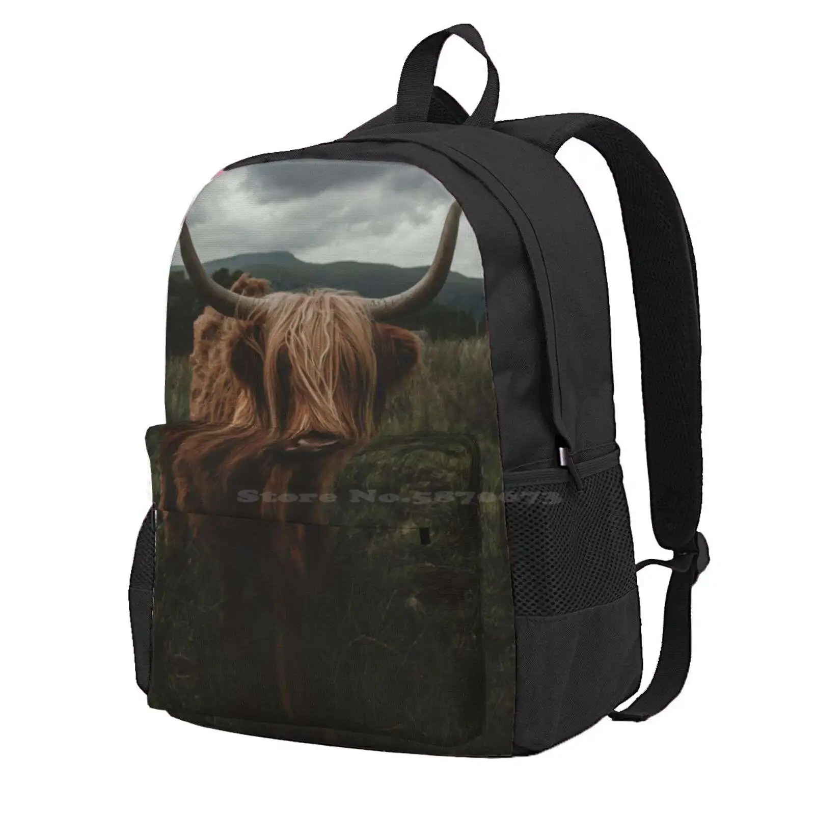 Scottish Highland Cow Hot Sale Schoolbag Backpack Fashion Bags Cow Highland Cattle Upland Scotland Animal Sweet Hair Horns