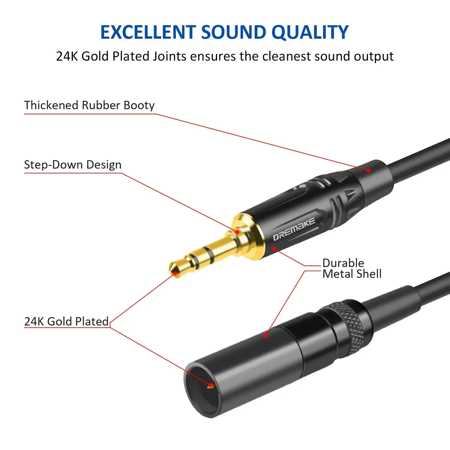 3.5 To Mini XLR Mlae Balanced Audio Cables Mini XLR 3-Pin To 3.5mm 1/8‘’ TRS Male Cord for Headphone Carmera Converter Etc