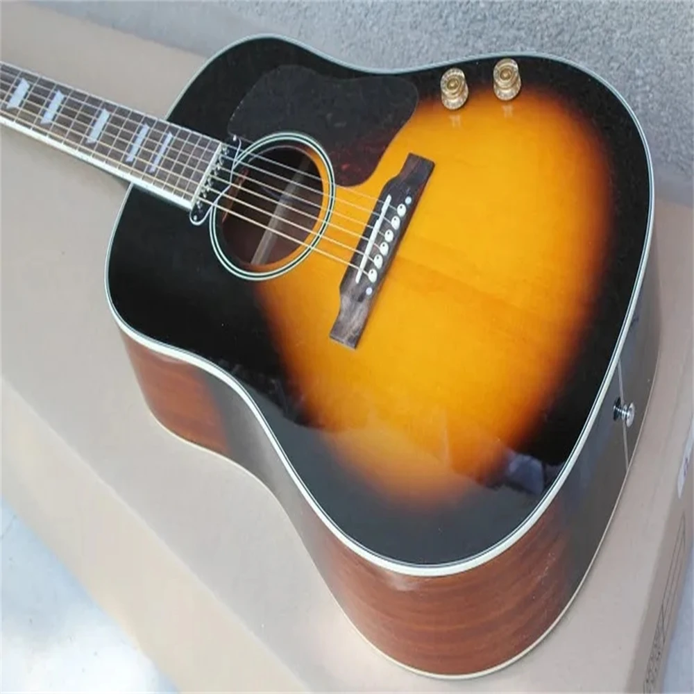 Tobacco-colored Blasting Acoustic Guitar Free Shipping in Stock