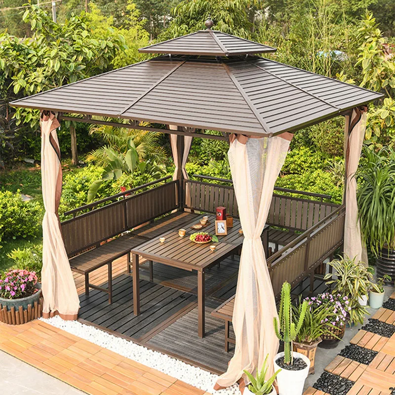 Galvanized Top Outdoor Pavilion Courtyard Villa Terrace Gazebo Modern Simple Awning With Surrounding Cloth