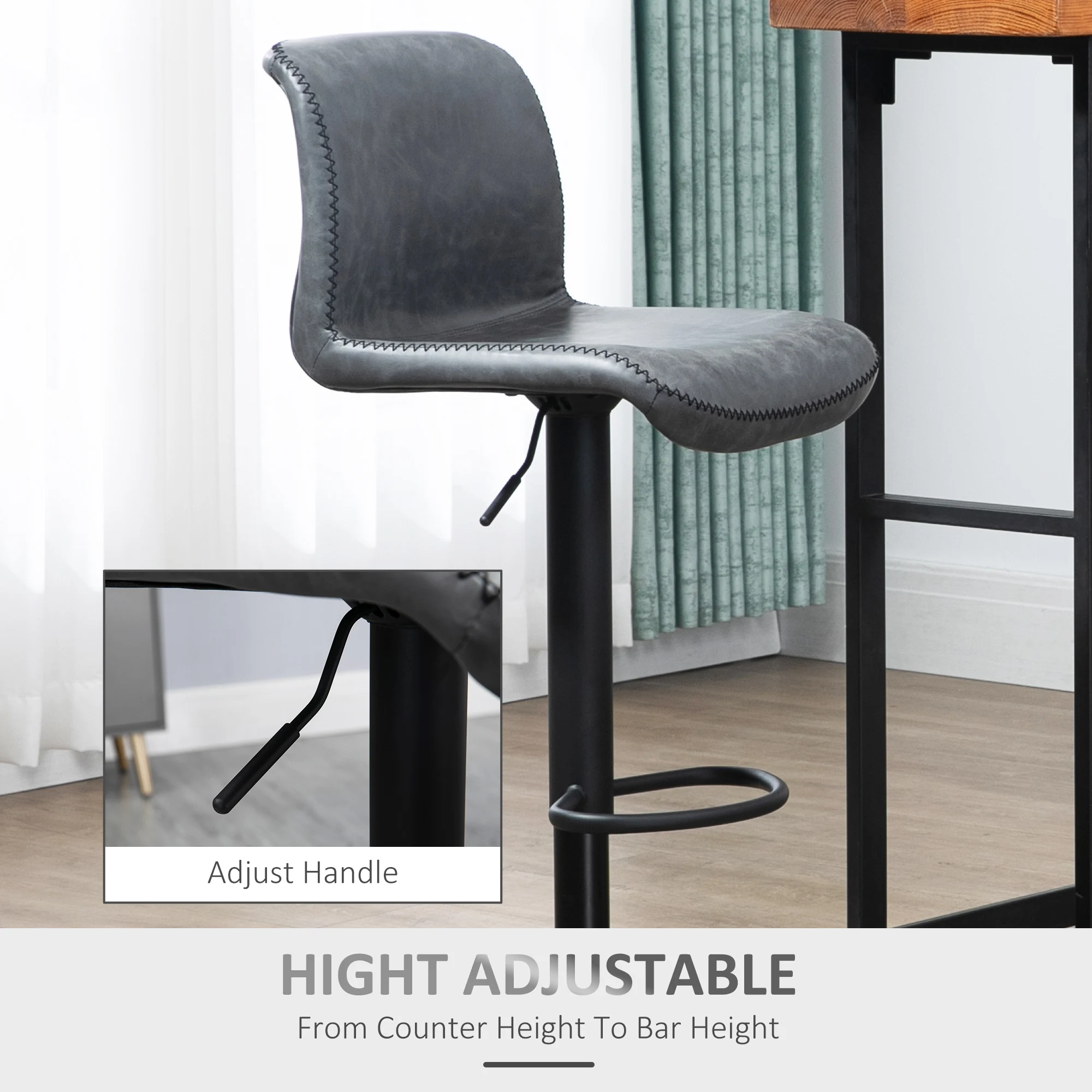 HOMCOM Retro Barstools Set of 2 PU Leather Adjustable Height Swivel Bar Chairs