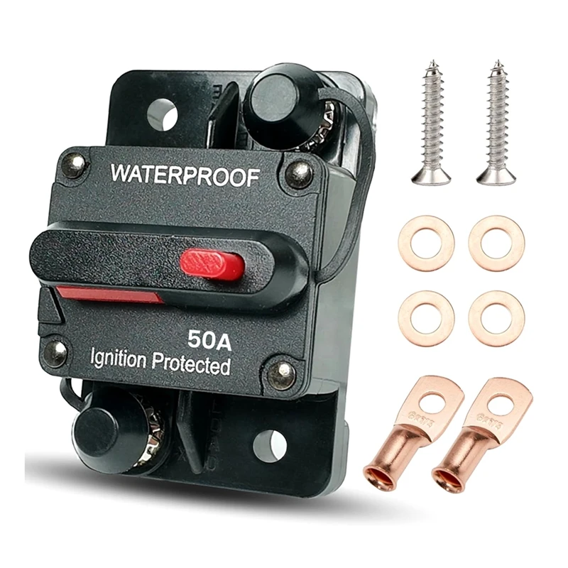 

A63X-50 Amp Automotive Circuit Breaker With Manual Reset, Waterproof Fuse Holder For Trolling Motors, Boats And Automotive