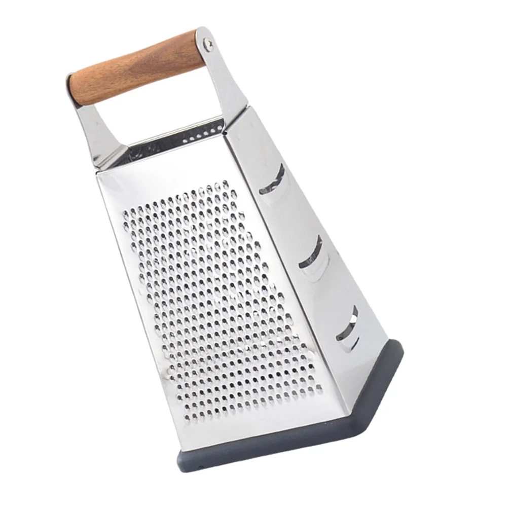 

Stainless Steel Handheld Multifunctional 4-Sided Vegetable Grater Wooden Handle Kitchen Vegetable Slicer Food Shredder