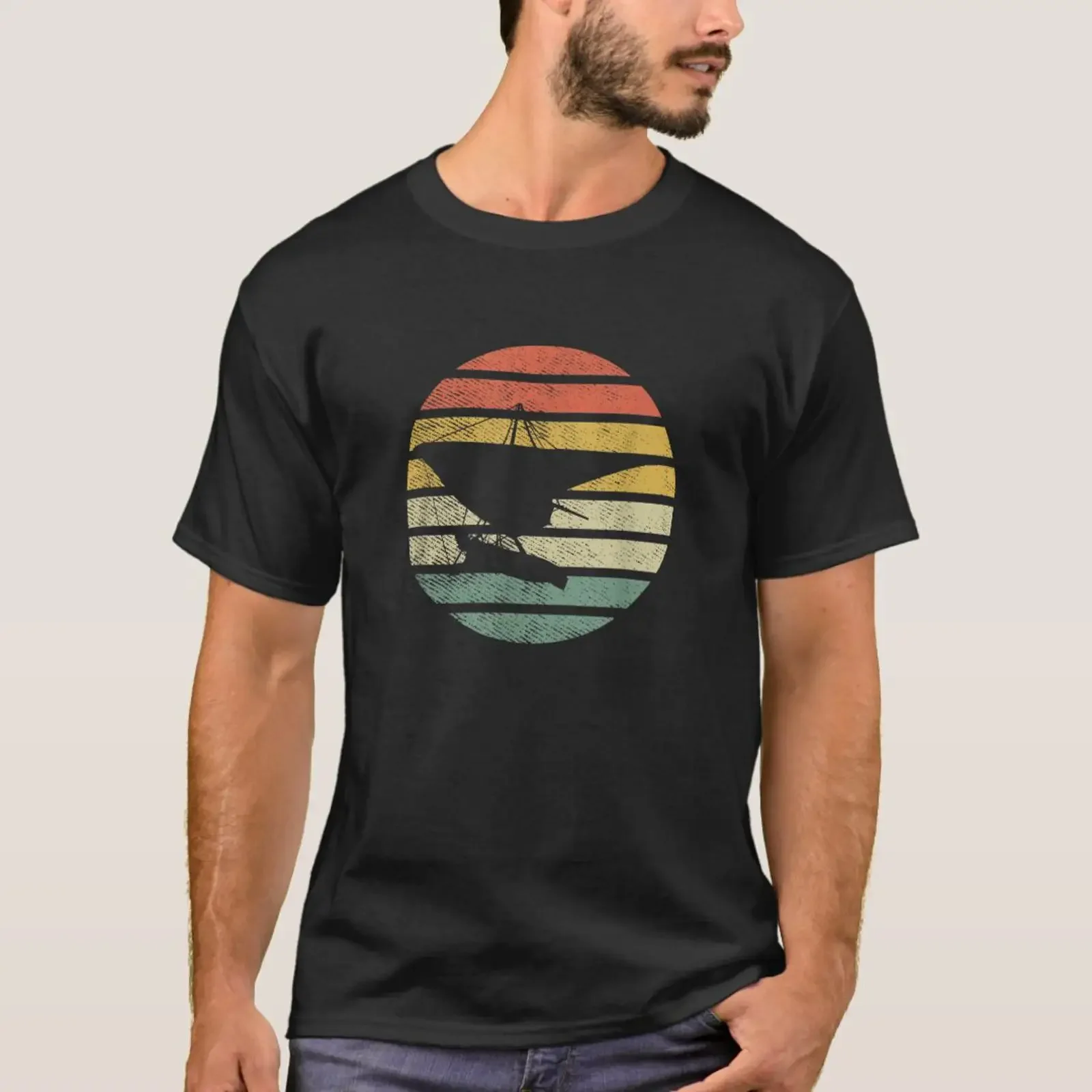 Hang Gliding Retro Vintage Sunset Old School Lustiges T-Shirt Vintage Washed Unisex Streetwear Casual Herren Atmungsaktiv Leicht