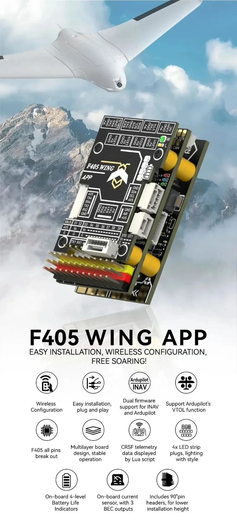 F405 WING APP Fixed Wing Flight Controller ICM42688P 2-6S for RC Fixed Wing Model Airplane