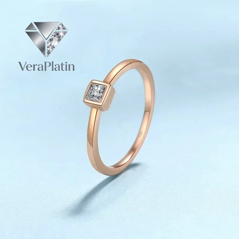 

VeraPlatin Girl Valentine's Day 18K Rose Gold Women Square Wedding Band 0.3CT Moissanite Diamond Birthday Gift Daughter Engageme