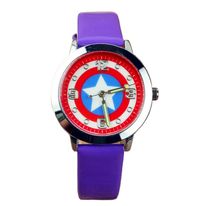 Miniso Anime dibujos animados Marvel Capitán América luminoso redondo cuarzo niños estudiantes reloj niños cinturón de cuero reloj de pulsera regalos