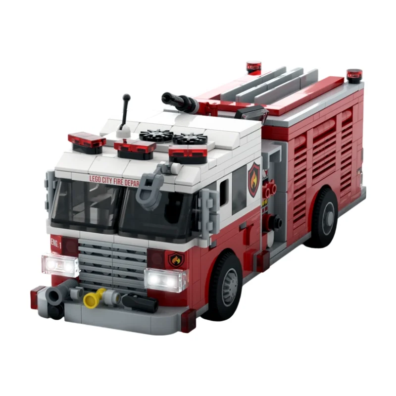 MOC Fire Engine Building Blocks Rescue Fire Fighting Vehicle DIY Desktop Collectible Model